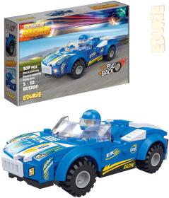 EDUKIE Auto závodní modré zpětný chod set 107 dílků + 1 figurka (stavebnice)
