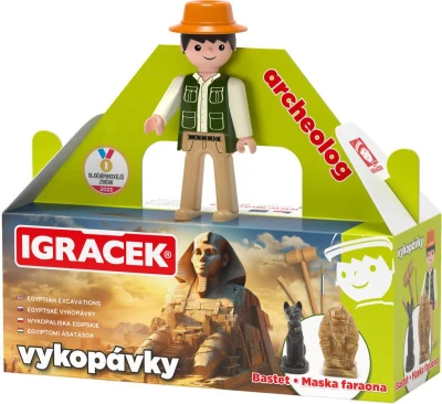 Efko IGRÁČEK Archeolog figurka egyptské vykopávky maska faraona a soška Bastet Efko IGRÁČEK Archeolog figurka egyptské vykopávky maska faraona a soška Bastet