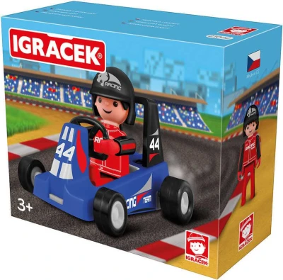 Efko IGRÁČEK Závodník s motokárou 7,5cm modrá v krabičke (stavebnica)