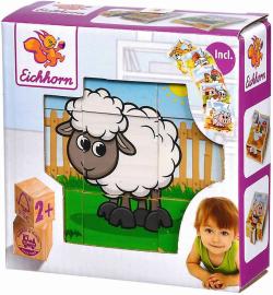Eichhorn DŘEVO Obrázkové kostky kubus zvířátka farma set 9ks