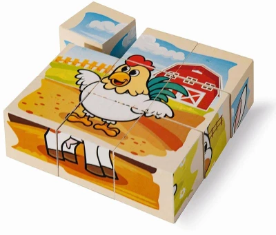 Eichhorn DŘEVO Obrázkové kostky kubus zvířátka farma set 9ks