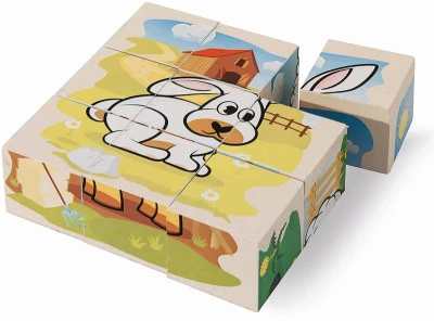 Eichhorn DŘEVO Obrázkové kostky kubus zvířátka farma set 9ks