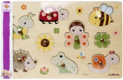 Eichhorn DŘEVO Puzzle baby vkládací s úchyty 9 dílků zvířátka 2 druhy