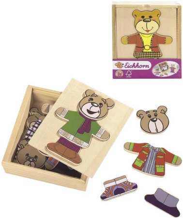 Eichhorn DŘEVO Skládačka šatní skříň medvídek puzzle vkládací v boxu Eichhorn DŘEVO Skládačka šatní skříň medvídek puzzle vkládací v boxu