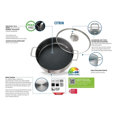 ELO Citrin stříbrný Ø 28 cm kastrol se skleněnou poklicí