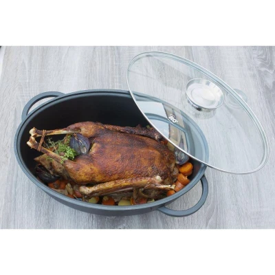 ELO Alucast černý 38x25 cm pekáč se skleněnou poklicí a aroma úchytem