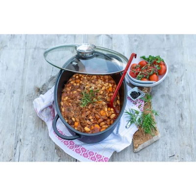 ELO Alucast černý 38x25 cm pekáč se skleněnou poklicí a aroma úchytem