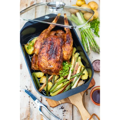 ELO Pure Trend černý pekáč se skleněnou poklicí a aroma úchytem 40x26 cm