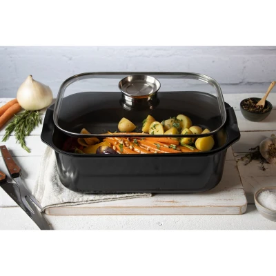 ELO Duo Vital černý pekáč se skleněnou poklicí a aroma úchytem 40x26 cm