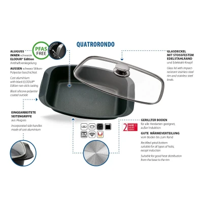 ELO BASIC Quatrorondo 40x22 cm pekáč se skleněnou poklicí