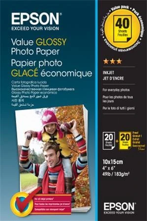 Epson Paper 10x15 - 183g/m2 - 2x20 sheets - value glossy photo paper Epson Paper 10x15 - 183g/m2 - 2x20 sheets - value glossy photo paper