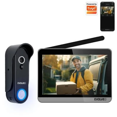 Evolveo DoorPhone W7, Sada domácího bezdrátového videotelefonu s WiFi černý stříbrný monitor