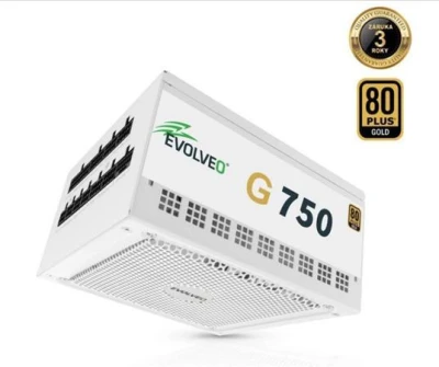 Evolveo G750 zdroj 750W, 80+ GOLD, ATX 3.1, PCIe 5.1, aPFC, 140mm ventilátor, modulární, záruka 3 roky, bílý