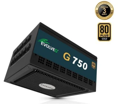 Evolveo G750 zdroj 750W, 80+ GOLD, ATX 3.1, PCIe 5.1, aPFC, 140mm ventilátor, modulární, záruka 3 roky, černý