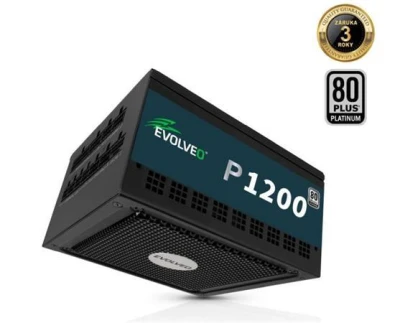 Evolveo P1200 zdroj 1200W, 80+ PLATINUM, ATX 3.1, PCIe 5.1, aPFC, 140 mm ventilátor, modulární, 3 roky záruka, černý