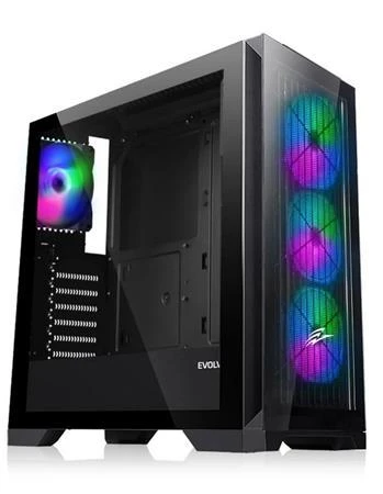 Evolveo Ptero Q2G, skříň ATX, 4x ARGB ventilátor, čelní+boční panel sklo, černá