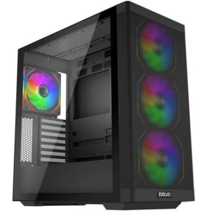 Evolveo Scorpio, skříň eATX/ATX, 4x ARGB ventilátor 120mm, boční panel temperované sklo + mřížkovaný přední panel