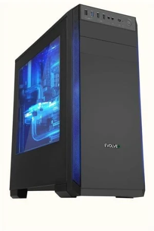 Evolveo T3, case ATX, 2x USB2.0 / 1x USB3.0 , 3x 120mm (modrý), černý s modrým podsvícením