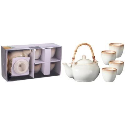 Excellent Houseware Čajová souprava konvice + šálky kamenina sada 5 ks