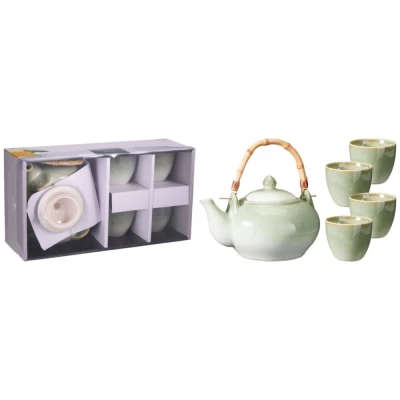 Excellent Houseware Čajová souprava z kameniny Matte Green Collection