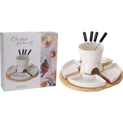 Excellent Houseware Fondue čokoládové porcelán-dřevo sada 11 ks