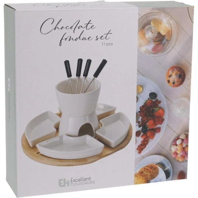 Excellent Houseware Fondue čokoládové porcelán-dřevo sada 11 ks