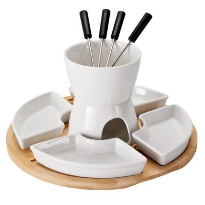Excellent Houseware Fondue čokoládové porcelán-dřevo sada 11 ks Excellent Houseware Fondue čokoládové porcelán-dřevo sada 11 ks