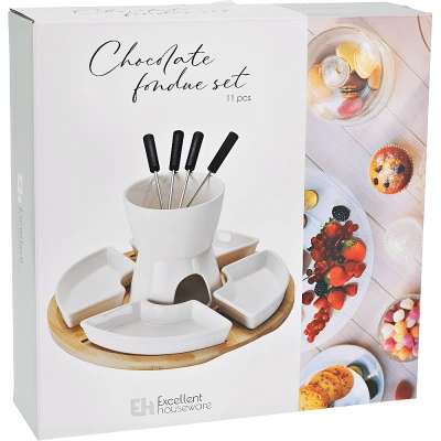 Excellent Houseware Fondue čokoládové porcelán-dřevo sada 11 ks