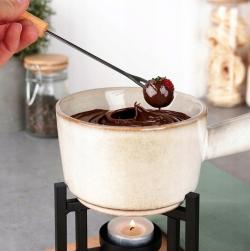 Excellent Houseware Fondue porcelánové s hořákem 450 ml + 2 vidličky