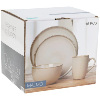Excellent Houseware Jídelní sada talířů kamenina 16 ks béžová