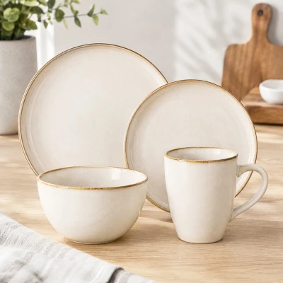 Excellent Houseware Jídelní sada talířů kamenina 16 ks béžová