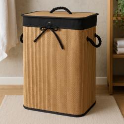 Excellent Houseware Koš na prádlo bambus 40x30x60 cm hnědá/černá