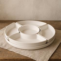 Excellent Houseware Misky servírovací s tácem sada 6 ks krémová