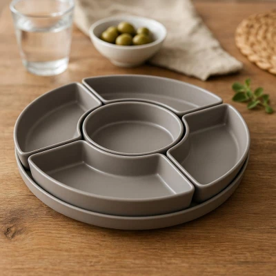 Excellent Houseware Misky servírovací s tácem sada 6 ks šedá