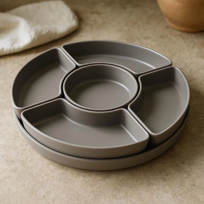 Excellent Houseware Misky servírovací s tácem sada 6 ks šedá