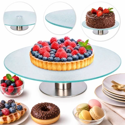 Excellent Houseware Podnos na dort servírovací sklo mléčné 30 cm