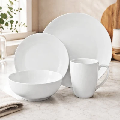 Excellent Houseware Porcelánová jídelní sada talířů 16 ks bílá