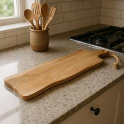 Excellent Houseware Prkénko krájecí a servírovací teak s rukojetí 59x20 cm