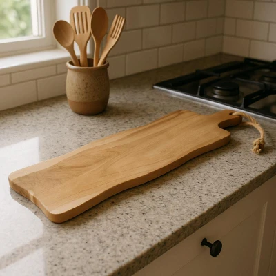 Excellent Houseware Prkénko krájecí a servírovací teak s rukojetí 59x20 cm