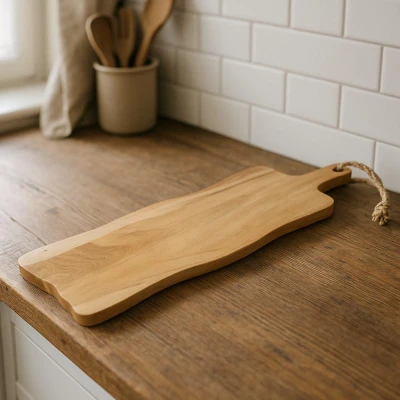 Excellent Houseware Prkénko krájecí a servírovací teak s rukojetí 59x20 cm