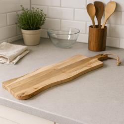 Excellent Houseware Prkénko krájecí a servírovací teak s rukojetí 69x20 cm