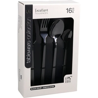 Excellent Houseware Sada černých příborů 16 ks