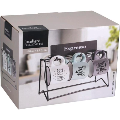 Excellent Houseware Sada hrnků v kovovém stojanu keramika 6 ks 110 ml