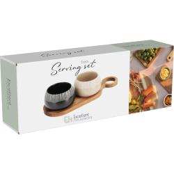 Excellent Houseware Sada misek na pochutiny servírovací s prkénkem 2 ks
