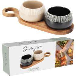 Excellent Houseware Sada misek na pochutiny servírovací s prkénkem 2 ks