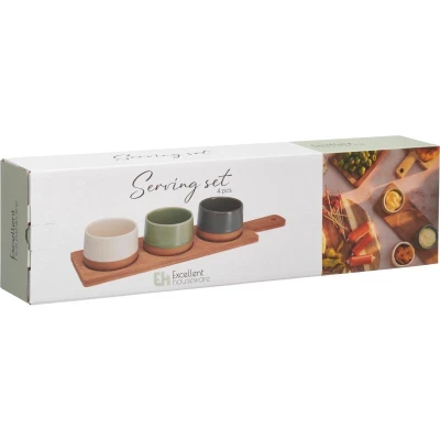 Excellent Houseware Sada misek na pochutiny servírovací s prkénkem 3 ks