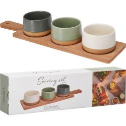 Excellent Houseware Sada misek na pochutiny servírovací s prkénkem 3 ks