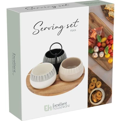 Excellent Houseware Sada misek na pochutiny servírovací s prkénkem 3 ks