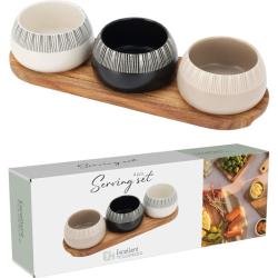 Excellent Houseware Sada misek na pochutiny servírovací s prkénkem 3 ks