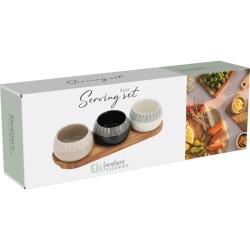 Excellent Houseware Sada misek na pochutiny servírovací s prkénkem 3 ks